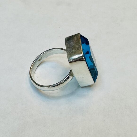 Blue Topaz Sterling Silver Emerald Cut Ring Size 9 - Picture 5 of 7